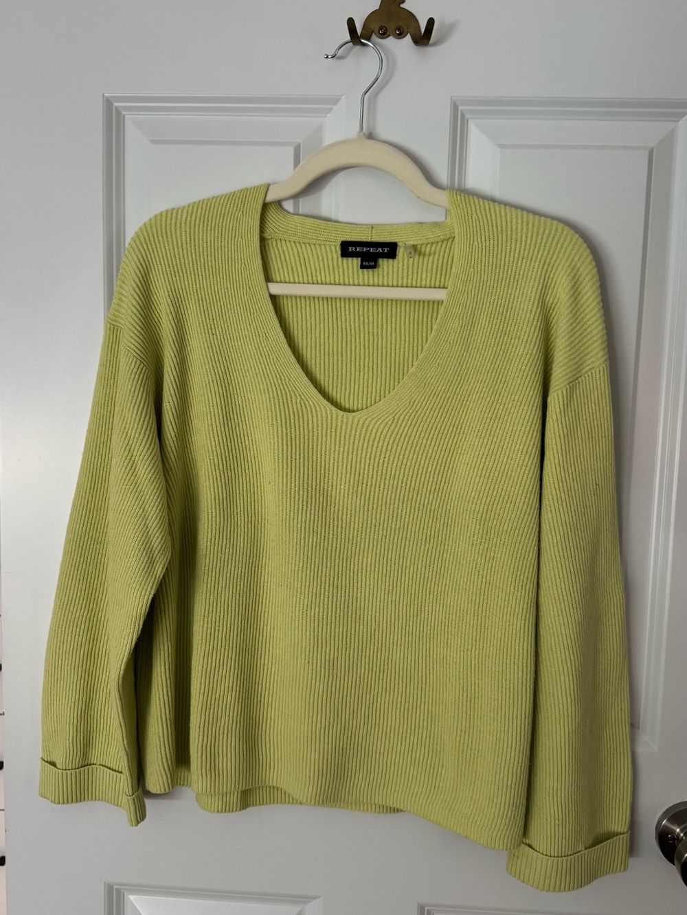 Repeat Lime Green Ribbed V-Neck Sweater